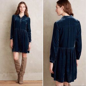 Anthropologie Moulinette Soeurs Blue Velvet Shirt Dress